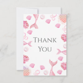 Carte De Remerciements Fête d'anniversaire thème sirène rose corail