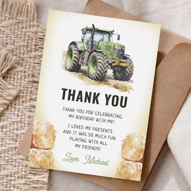 Carte De Remerciements Fête d'anniversaire tracteur à l'aquarelle (Créateur téléchargé)
