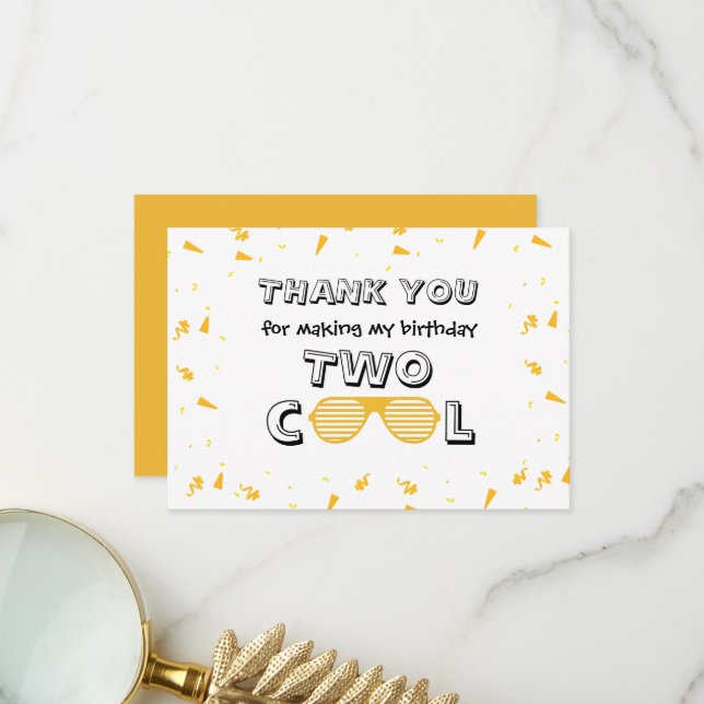 Carte De Remerciements Fête d'anniversaire TWO Cool Sunglass 2ème anniver (Devant/Arrière en situation)