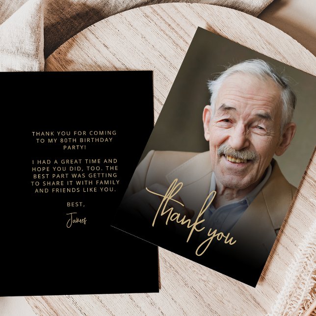 Carte De Remerciements Fête de 80e anniversaire personnalisée avec photo  (Créateur téléchargé)
