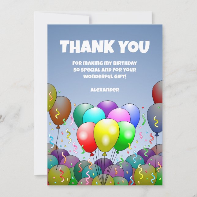 Carte De Remerciements Fête de ballon d'anniversaire (Devant)