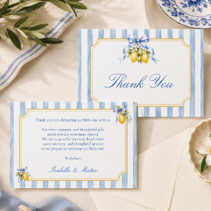 Carte De Remerciements Fête de bébé Amalfi Blue Bow Lemon