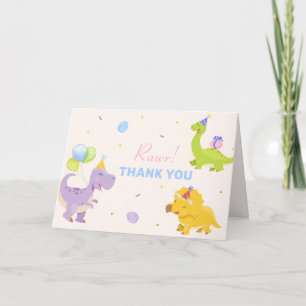 Carte De Remerciements Fête de Bébé Ballon de Dinosaure de Couleurs Paste