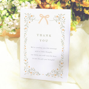 Carte De Remerciements Fête de bébé élégante aux fleurs sauvages et ruban