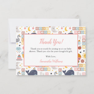Carte De Remerciements Fête de Bébé Fille Rose Motif Baby Shower