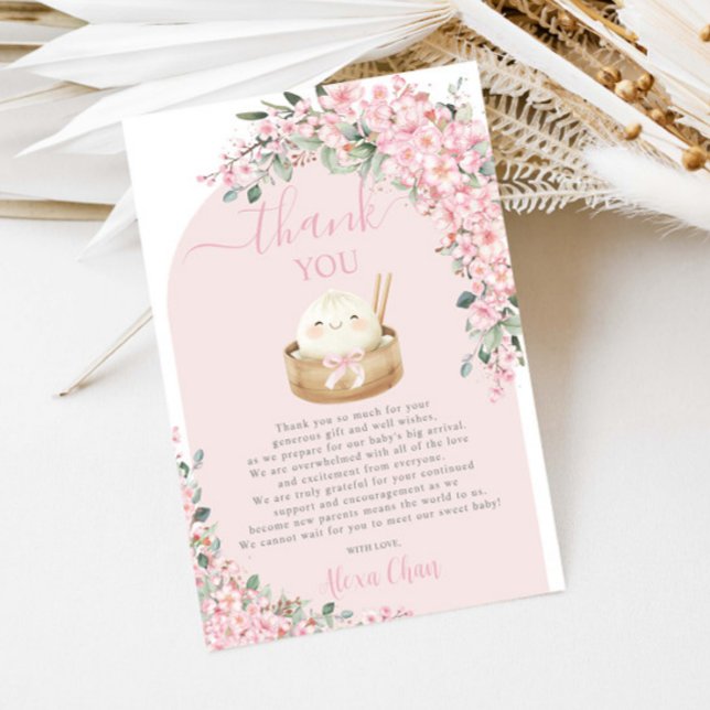 Carte De Remerciements Fête de Bébé Fleurs de Cerisier Kawaii Petit Boule (Créateur téléchargé)