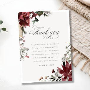 Carte De Remerciements Fête de bébé Foliage Festive Hiver Chaleureux Crép