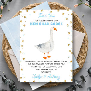 Carte De Remerciements Fête de bébé Garçon Aquarelle Bleue Silly Goose