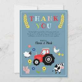 Carte De Remerciements Fête de bébé garçon Ferme d'animaux mignons Tracte