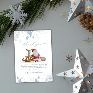 Carte De Remerciements Fête de Bébé Hiver à l'aquarelle Renne Traîneau Pè