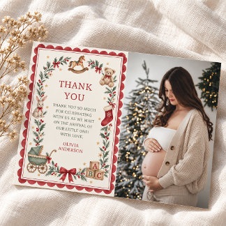 Carte De Remerciements Fête de bébé Noël Jouets Vintage Coquille Saint-Ja