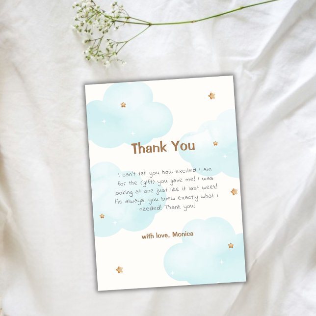 Carte De Remerciements Fête de bébé nuages étoilés neutre en genre (Gender Neutral Cloud Nine Stars Baby Shower Thank You Card)