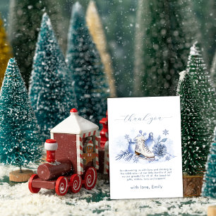 Carte De Remerciements Fête de Bébé Patin à Glace Flocon de Neige Hiver