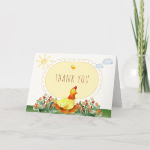 Carte De Remerciements Fête de bébé Poussin Floral Country Gingham Jaune
