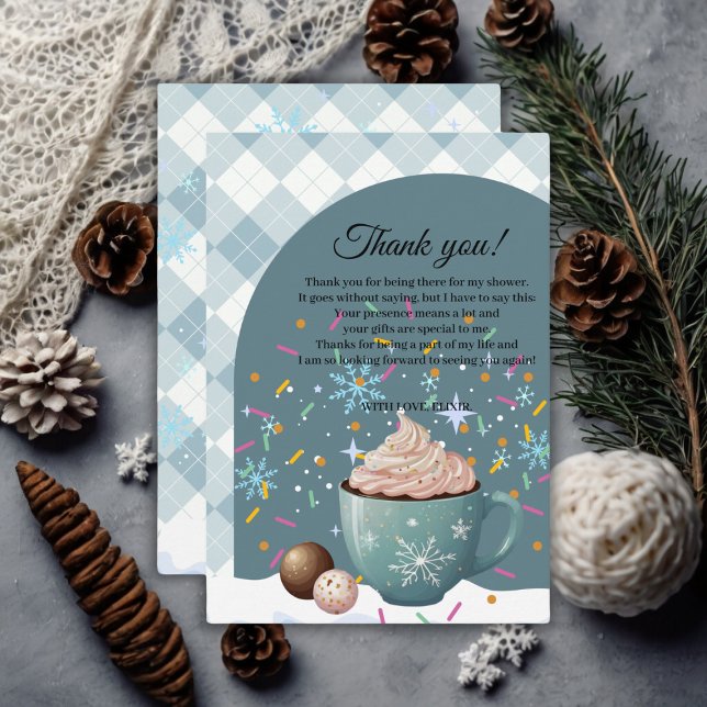 Carte De Remerciements Fête de Bébé Sprinkles Hot Cocoa Hiver Flocons de  (Créateur téléchargé)