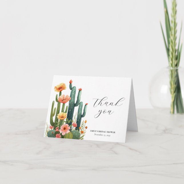 Carte De Remerciements Fête de cactus florale pour la mariée (Devant)