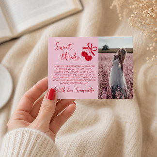 Carte De Remerciements Fête de fiançailles Cerise Photo Rose & Rouge
