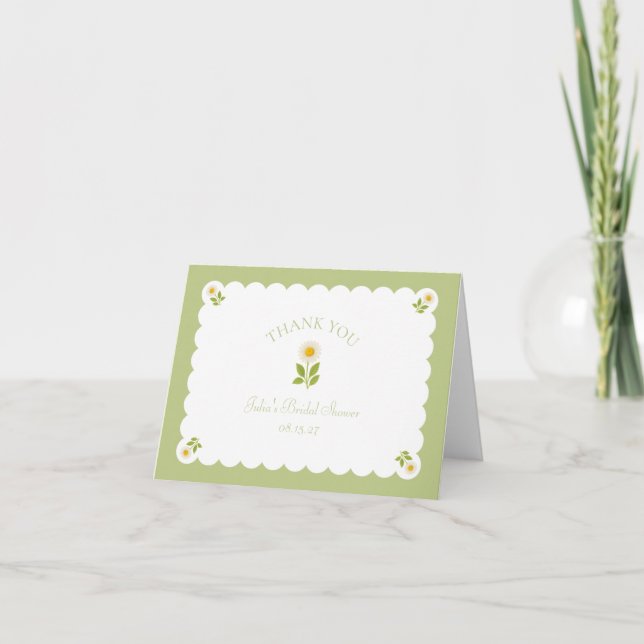 Carte De Remerciements Fête de Fiançailles Marguerite Vert Sauge Dentelé  (Devant)