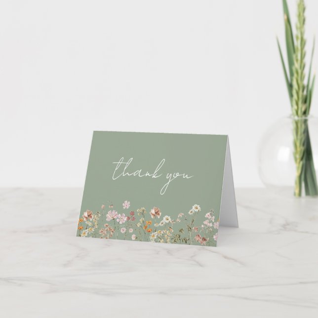Carte De Remerciements Fête de Fiançailles Prairie de Fleurs Sauvages Ver (Devant)