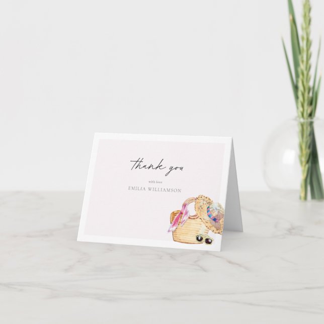 Carte De Remerciements Fête de Fiançailles Rose sur la Plage  (Devant)