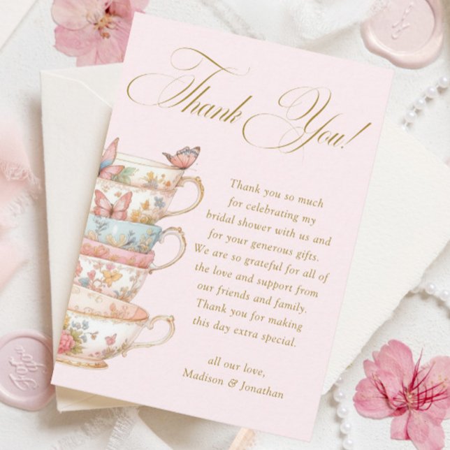 Carte De Remerciements Fête de Fiançailles Thème Tasse de Thé Rose (Créateur téléchargé)
