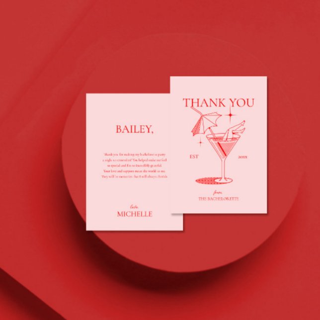 Carte De Remerciements Fête de Fille de Cocktail Rétro pour Célibataire (Créateur téléchargé)