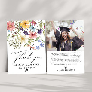 Carte De Remerciements Fête de graduation Florale Fleur sauvage moderne