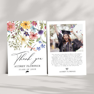 Carte De Remerciements Fête de graduation Florale Fleur sauvage moderne