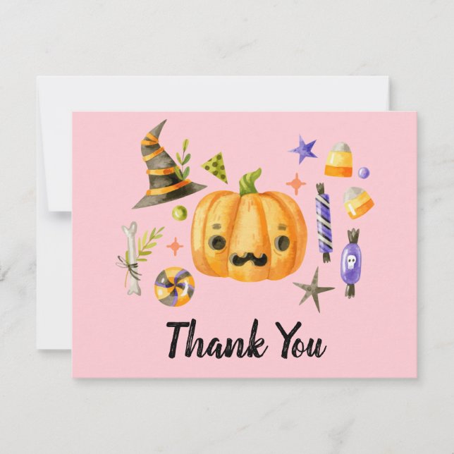 Carte De Remerciements Fête de Halloween Spooktacular Citrouille Rose (Devant)