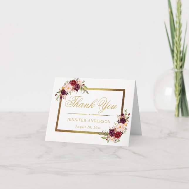 Carte De Remerciements Fête de la mariée élégante florale de manuscrit (Devant)