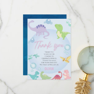 Carte De Remerciements fête de la piscine de dinosaure