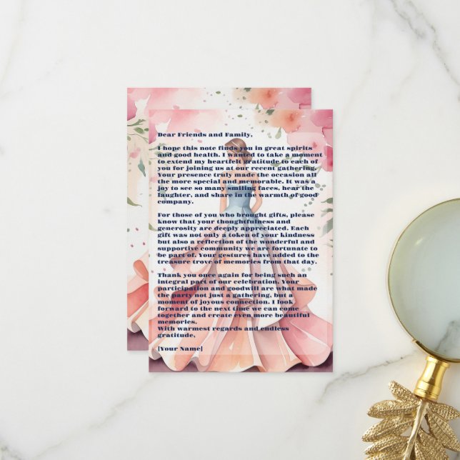 Carte De Remerciements Fête de la Quinceanera aquarelle (Devant/Arrière en situation)