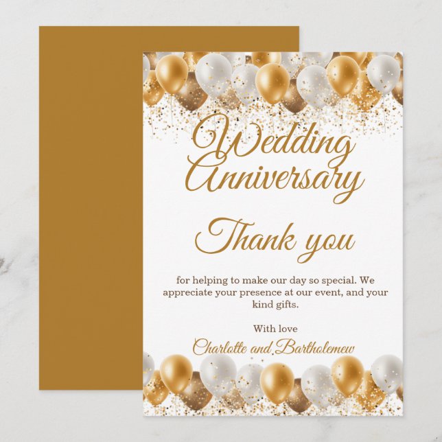 Carte De Remerciements Fête de l'anniversaire du mariage (Devant / Derrière)