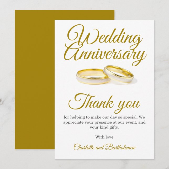Carte De Remerciements Fête de l'anniversaire du mariage (Devant / Derrière)