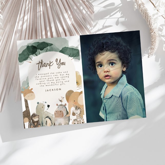 Carte De Remerciements Fête de l'aquarelle Animaux Photo Fête d'anniversa (Créateur téléchargé)