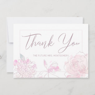 Carte De Remerciements Fête de l'mariée Chic Aquarelle Flore rose pâle