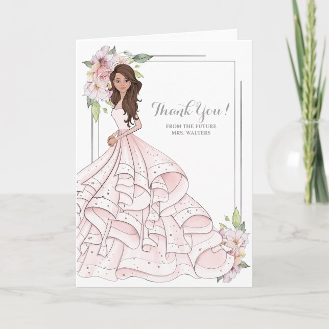 Carte De Remerciements Fête de l'mariée de la mariée Brunette Avenir Mme (Devant)