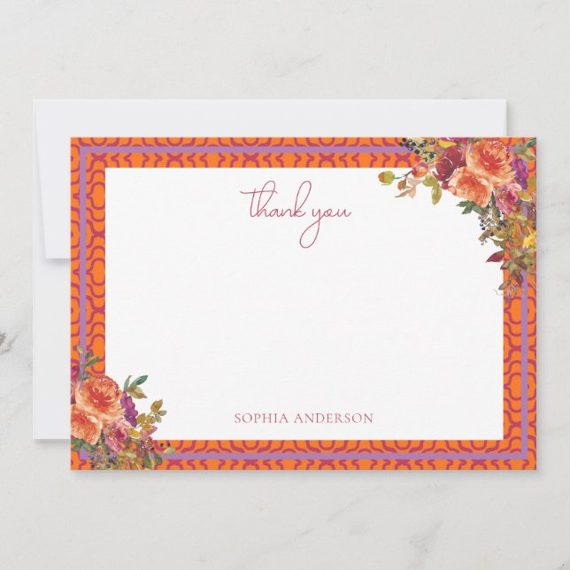 Carte De Remerciements Fête de mariage à l'aquarelle florale fuchsia  (Devant)