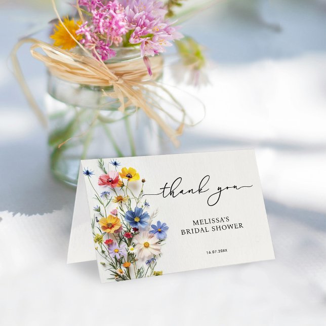 Carte De Remerciements Fête de Mariage aux Fleurs Sauvages (Créateur téléchargé)