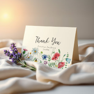 Carte De Remerciements Fête de mariage aux fleurs sauvages aquarelles col