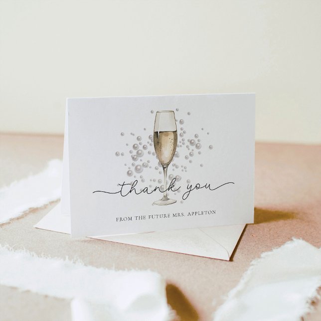 Carte De Remerciements Fête de mariage aux perles aquarelles et prosecco (Créateur téléchargé)