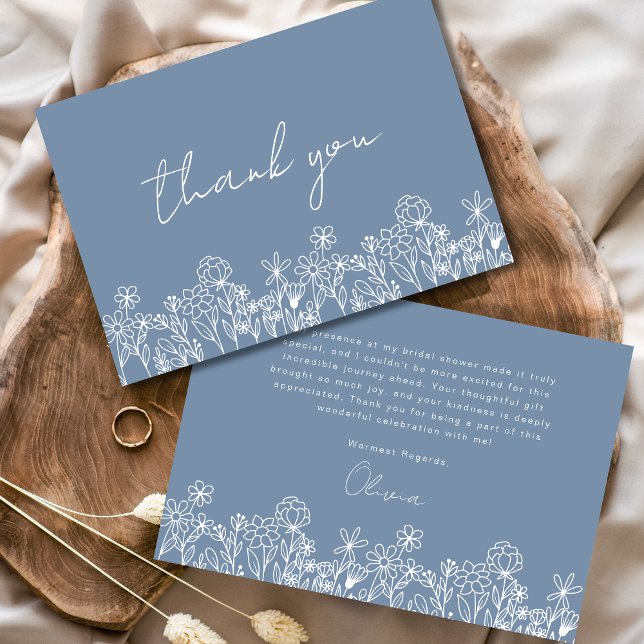 Carte De Remerciements Fête de mariage avec fleurs sauvages bleu poussiér (Créateur téléchargé)