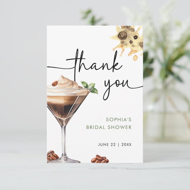 Carte De Remerciements Fête de Mariage avec Martini Espresso Aquarelle (Debout devant)