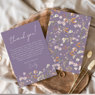 Carte De Remerciements Fête de mariage bohème fleur sauvage violette