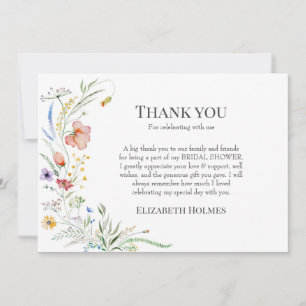 Carte De Remerciements Fête de mariage champêtre bohème de fleurs sauvage
