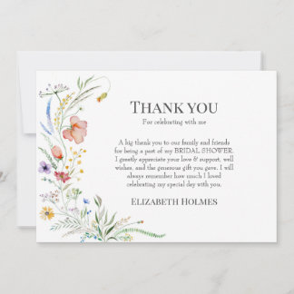Carte De Remerciements Fête de mariage champêtre bohème de fleurs sauvage