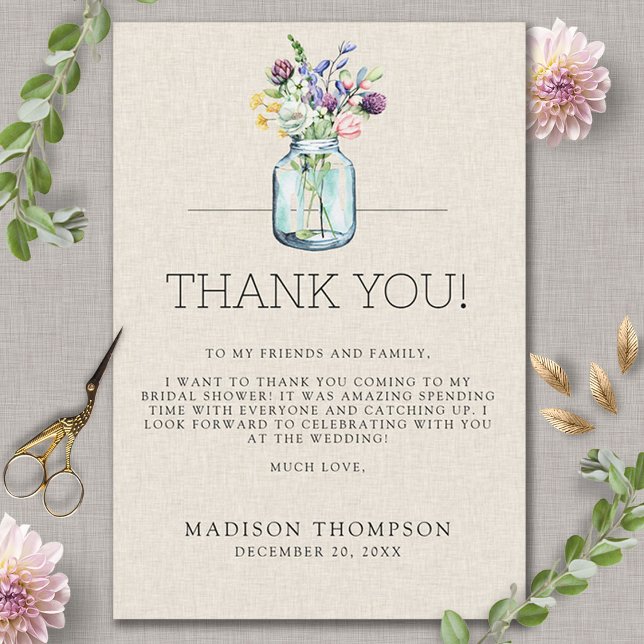 Carte De Remerciements Fête de mariage champêtre Bohème Fleurs aquarelles (Créateur téléchargé)