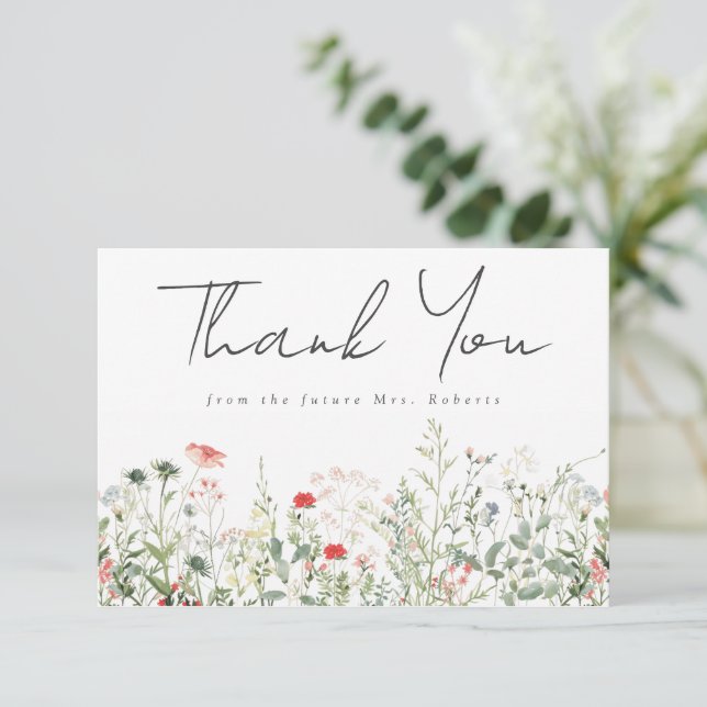 Carte De Remerciements Fête de mariage champêtre de fleurs sauvages (Debout devant)