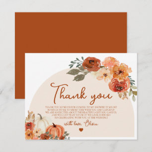 Carte De Remerciements Fête de mariage champêtre Floral Automne Citrouill