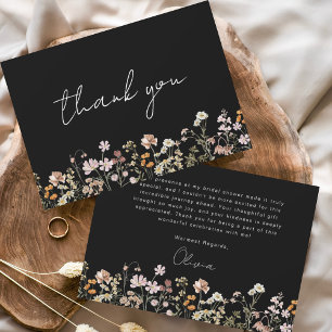 Carte De Remerciements Fête de mariage de la fleur sauvage noire